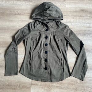Schwiing coat button front hunter green hooded jacket